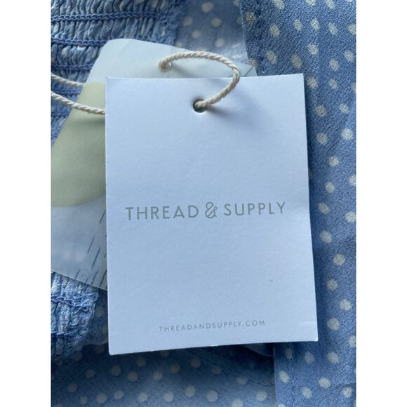 Thread and Supply Crop Tank Top Size Large Smocked Polka Dot Periwinkle Blue NEW - Picture 4 of 10